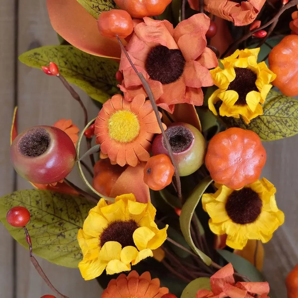 Fall Wreath Artificial Pumpkin Wreath Green Leaves for‎ Front Door Autumn Wreath